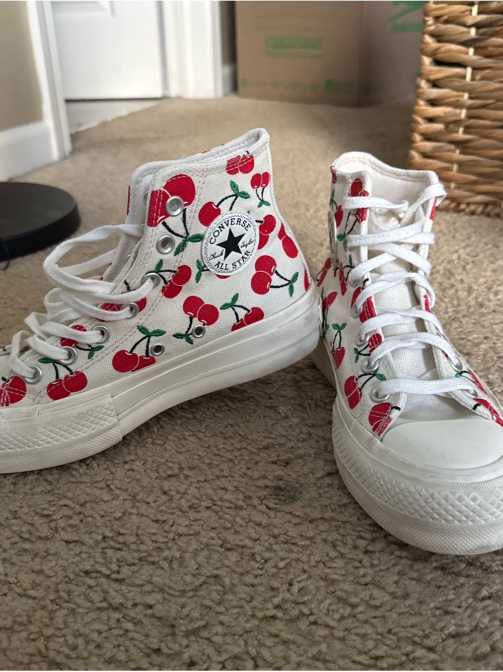 Converse White High Top Sneakers with Red Cherry Print